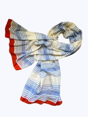 Kit and Ace 34x74 inch Lightweight Blue and Cream Stripe Scarf with Red Trim